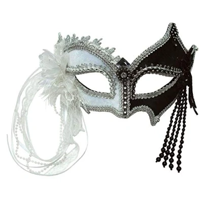 Image of Bristol Novelty EM422 Mask with Tassels Black/White Pack of 1 Eye Headband, Womens, One Size