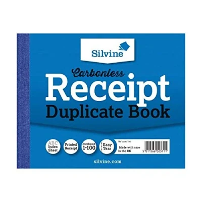 Image of Silvine Carbonless Duplicate Receipt Book 102x127mm (Pack of 12) 720 T + FINCHLEY Pen Free