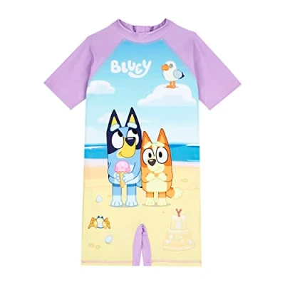 Image of Bluey Kids Surfsuit Swimsuit, Ages 3 to 8 Years Old (as8, Age, 6_Years, 7_Years, Regular, Lilac)