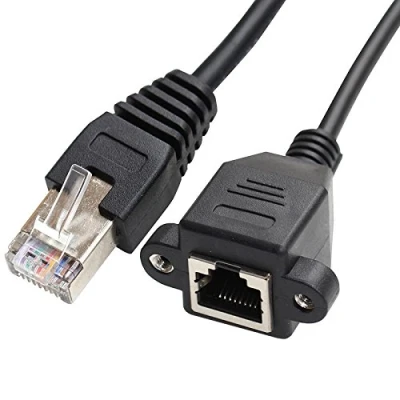 Image of JSER RJ45 8P8C FTP STP UTP Cat 5e Male to Female LAN Ethernet Network Extension Cable with Panel Mounting Holes 30cm