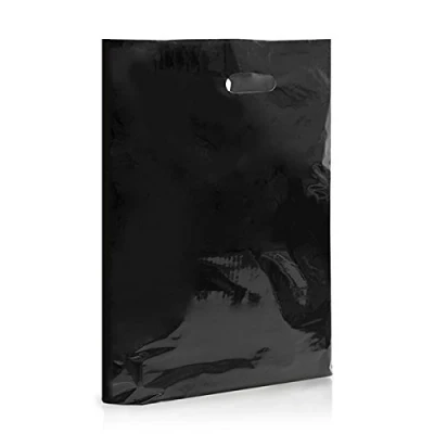 Image of Black Premium Degradable Patch Handle Fashion Plastic Carrier Bags 15&quot; x 18&quot; + 3&quot; Pack of 100