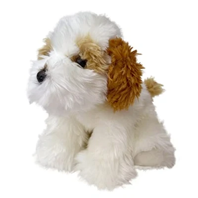 Image of VFM Cavapoo Dog Soft Toy Plush Teddy, Cavapoo, Cockapoo, Labradoodle, Cuddly Dog, Teddy Bear Premium 30cm White &amp; Brown