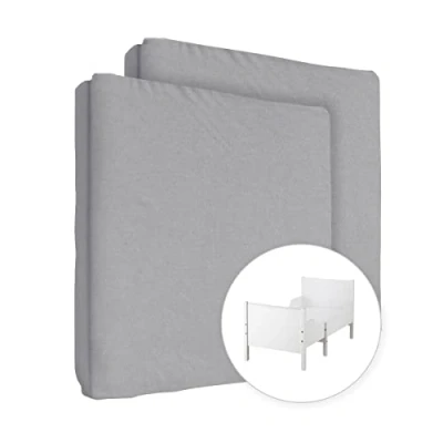 Image of 2X Jersey 100% Cotton Fitted Sheet for 160 x 80 cm Extendable Toddler Junior Bed Mattress (Grey)