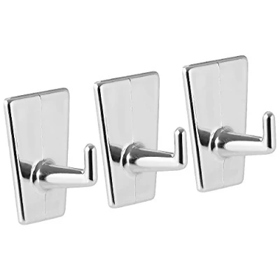 Image of Fackelmann Adhesive Hooks Set 2in 3 Pieces of PP, Silver, 4.5 x 3.5 cm