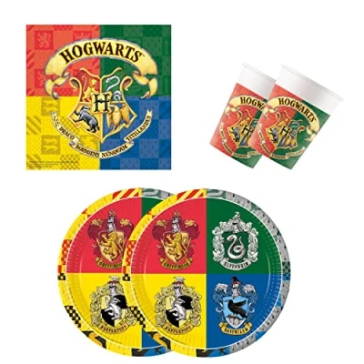 Image of Procos 10137422 Harry Potter Hogwarts, 52 Piece Set, Plates, 16 Cups, 20 Napkins, Disposable, Party Tableware, Table Decoration, Multicoloured