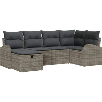Image of vidaXL 6 Piece Garden Sofa Set with Cushions Grey Poly Rattan