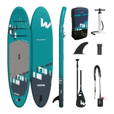 Image of Wave Tourer 2.0 Premium Inflatable Stand Up Paddle Board Anti Air Leaking &amp; Nonslip Deck Surf Ultra Portable SUP with Leash, Paddle, Pump Carry Bag (Aqua, 11.3ft)