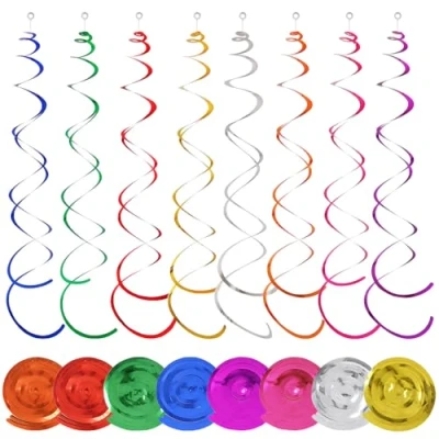 Image of TRKETK 48 Pcs Coloured Hanging Swirl Decorations, Ceiling Double Spiral Charms Reusable Birthday Streamers Party Decorations Glitter Foil for Wedding Anniversary