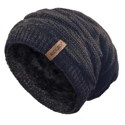 Image of RockJock Mens Winter Knitted Slouch Beanie with R80 Thermal Insulation and Cosy Fleece Lining Navy