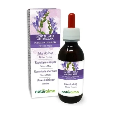 Image of Blue Skullcap or Virginian (Scutellaria lateriflora) herb Alcohol Free Mother Tincture Naturalma Liquid Extract Drops 120 ml Food Supplement Vegan