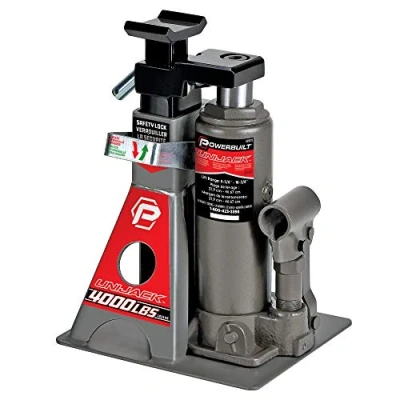 Image of Powerbuilt 2 Ton UniJack Combination Hydraulic Bottle Jack/Jackstand in 1 Unit, Compact, Portable, Wide Base, for Unibody Sedans, CUVs, SUVs, Cars, 620470