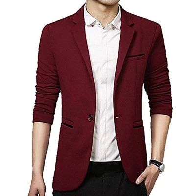 Image of Gopune Men&#039;s Slim Fit Casual One Button Suits Coat Solid Blazer Business Jacket(Red,L)