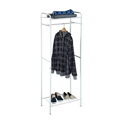 Image of Clothes Stand with Shelves, sandra, Metal, Wardrobe Coat Rack Rail, Shoe for Boots, Size: 166 x 60.5 38 cm, Off White Relaxdays