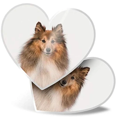 Image of 2 x Heart Stickers 7.5 cm Long Haired Sheltie Dog Fun Decals for Laptops,Tablets,Luggage,Scrap Booking,Fridges, 45611