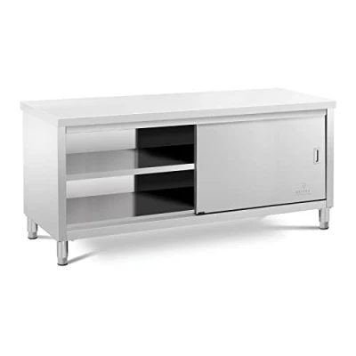 Image of Royal Catering RCSSCB 200X60 E Stainless Steel Work Cabinet 200 x 60 cm 600 kg Load Capacity Kitchen (2 Sliding Doors, Shelf 200kg)