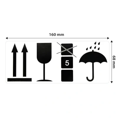 Image of Warning Labels on Roll 68x161 mm Fragile Handle with Care Keep Dry Don&#039;t Stack or Drop This Way Up Self Adhesive Paper