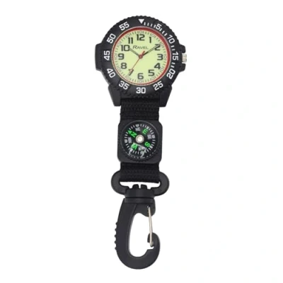 Image of Ravel Nylon Clip On Carabiner Watch with Compass and Glow in The Dark Dial Analogue Quartz R1108.03 Black