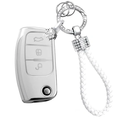 Image of Car Key Cover Case Compatible with Ford Fiesta Focus Galaxy Kuga C Max S Mondeo MK4 Fob for 3 Buttons Flip Folding Keychain