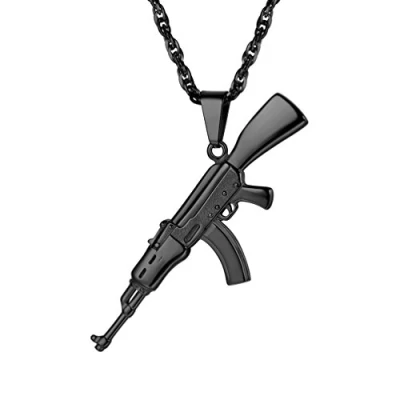 Image of PROSTEEL Men&#039;s Necklace AK47 Army Rifle Pendant Black Metal Rock Style Fashion Jewelry with 60cm Singapore Chain,