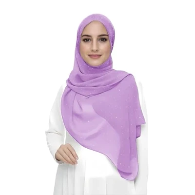 Image of Sparkle Shimmer Gold Glitter Women&#039;s Chiffon Hijab Head Scarf Lightweight (Lavender)