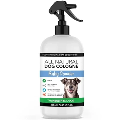 Image of The Healthy Dog Co Perfume Spray Natural Deodorant and Cologne Fresh Baby Powder for Smelly Dogs Odour Eliminator Suitable as Puppy 250ml