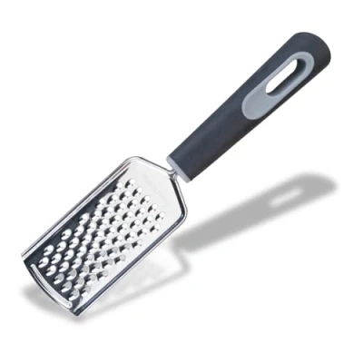 Image of Fackelmann PRO Hand Grater, Multi Functional Parmesan Food Grater &amp; Zester, Stainless Steel Function Head, Soft Touch Handle, 25x5.8x2.3cm, Black Grey
