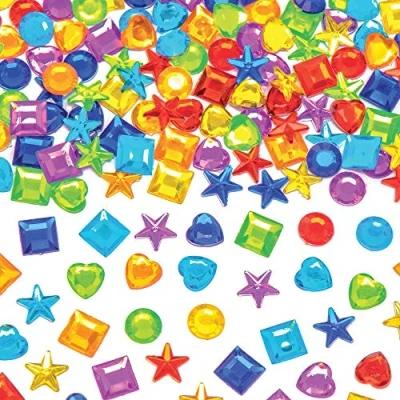 Image of Baker Ross AT706 Rainbow Colours Self Adhesive Acrylic Jewels Pack of 200, Assorted Jewel Sticker Craft Embellishments for Kids Arts and Crafts Decorating
