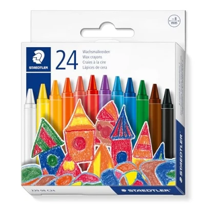Image of STAEDTLER 220 08 C24 Wax Crayons 8mm Line Width, Assorted Colours (Pack of 24)
