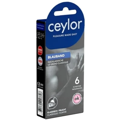 Image of Ceylor Blauband 6 skin friendly condoms with cream lubricant, hygienically sealed in condom pods