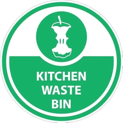 Image of Kitchen waste bin, recycling sign Self adhesive sticker (150mm x 150mm)