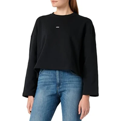Image of JACK &amp; JONES Women&#039;s Jxabbie Ls Wide Every Brush Crew Sn Sweatshirt, Black/print: white logo, S