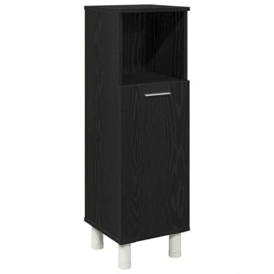 Image of vidaXL Black Oak Bathroom Cabinet Modern Engineered Wood, Sleek Matte Finish, Ample Storage, Easy Assembly, 30x30x95cm