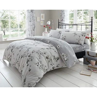 Image of GC GAVENO CAVAILIA Duvet Cover Double Blossom Bedding Set With Pillowcase Polycotton Fabric Grey