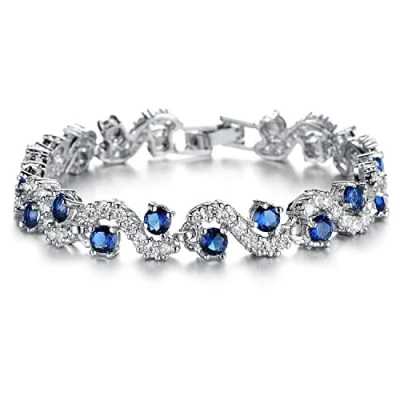 Image of Crystalline Azuria Women 18ct White Gold Plated Blue Simulated Sapphire Zirconia Crystals Tennis Bracelet 7.09 inches