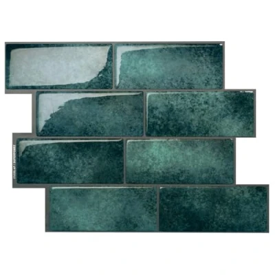 Image of Smart Tiles Self Adhesive Wall Tiles, Tile Stickers for Kitchen &amp; Bathroom, Green Stick on Peel and splashback, 5 Sheets, 29.36cm x 21.28cm