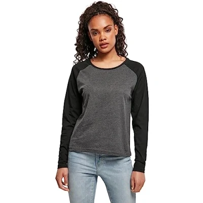 Image of Urban Classics Ladies Contrast Raglan Longsleeve Long sleeved top, Women&#039;s, Size: 5XL, Charcoal/black