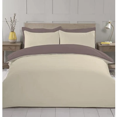 Image of Night Comfort Percale Duvet Cover Set with Pillowcase Luxury Cotton Blend Reversible Bed Quilt and Pillow (Beige &amp; Hot Grey, King)