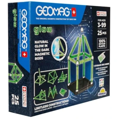 Image of Geomag, Glow Recycled, Magnetic Constructions With Effect, Bars Glowing in the Dark, 25 Piece Pack, 100% Recycled Plastic