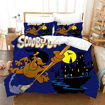 Image of NICHIYO Scooby Doo, Bed Linen Set, Duvet Cover and Pillowcase, Microfibre, 3D Digital Print Three Piece Bedding (Duvet + Pillowcases) (1, Doubie 200 x cm)