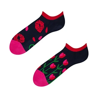Image of Dedoles Unisex Socks for Women, Men &amp; Kids Cotton Funny Designs Football Bicycle Horses Plants Firefighter Gift Mismatched, Design: Tulip Lips, Colour: Blue, Size: 3 5 M / 2 4,5 W UK