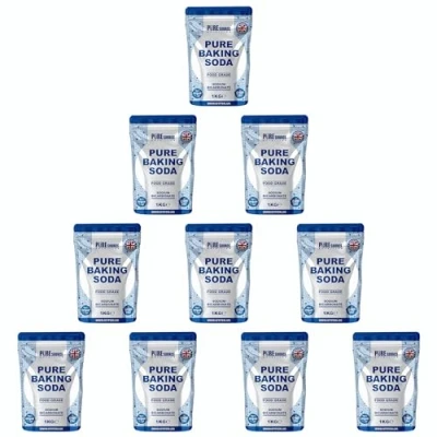Image of Pure Baking Soda 1KG x 10 = 10KG VEGAN 100% Sodium Bicarbonate of Food Grade for Cooking &amp; Drinking Cleaning Aluminium Free BPA Raising Agent