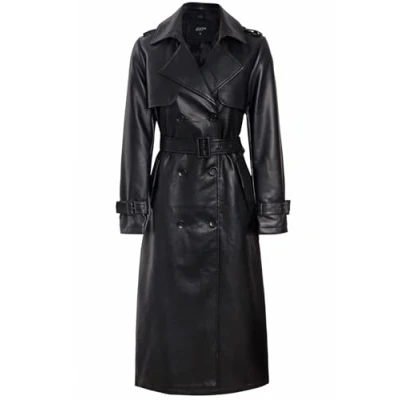 Image of SS7 Womens Faux Leather Maxi Trench Coat PU Black