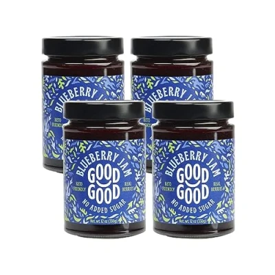 Image of GOOD Sweet Blueberry Jam Keto Friendly Low Calorie Without Added Sugars Vegan Gluten Free Preserves 330g x4