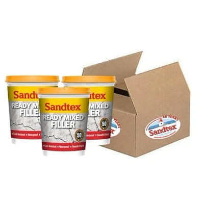 Image of Sandtex Ready Mixed Masonry Filler 1.5 Litre 3 x 500ml Tubs Exterior Wall Repairer Fast Drying