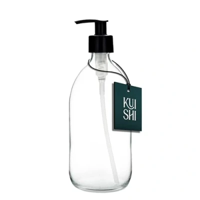 Image of Kuishi Clear Glass Pump Bottle Dispenser, Refillable Soap Dispenser with Black Plastic for Reducing Waste (BPA Free) (500ml)
