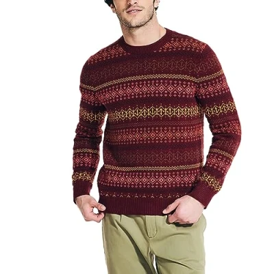 Image of Nautica Men&#039;s Fair Isle Crewneck Sweater, Deep Crimson, XL