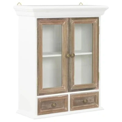 Image of vidaXL Wall Cabinet in French Style, Engineered Wood, Hanging Storage with 2 Drawers &amp; Doors, Brown and White Finish, Compact Easy to Clean