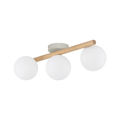 Image of TK Lighting Estera ceiling light, opal glass, wood, 3 bulb