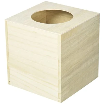 Image of Artemio Square Wooden Tissue Box 14 x 13 cm, Wood, Beige