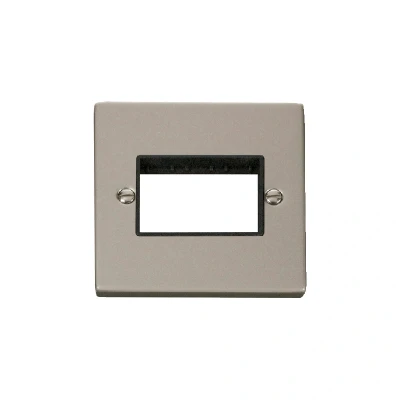 Image of Click Deco 1 Gang MiniGrid Triple Aperture Unfurnished Plate Pearl Nickel Black Inserts